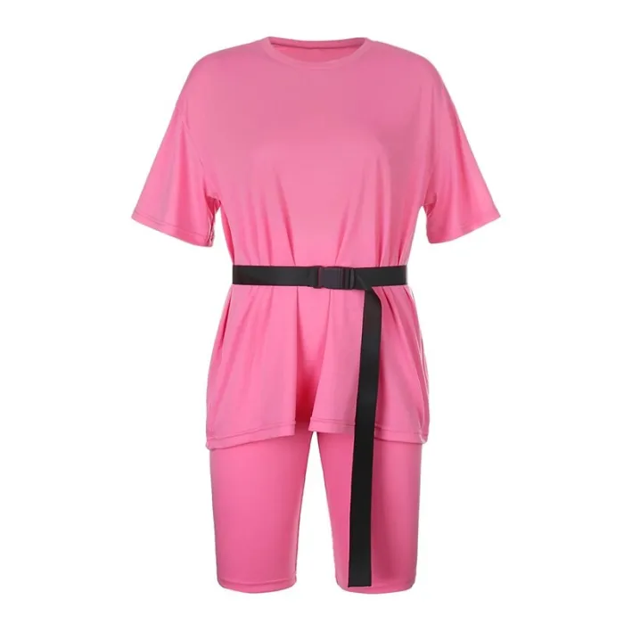 Rapwriter Solid Summer Oversized Tshirt And Shorts Two Piece Set Women Slim Shorts Long Tee Shirt Outfits Femme Biker Track Suit