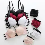 Sexy push up padded underwear briefs lace bra set bra and panty set back closure seamless  women underwire lingerie set