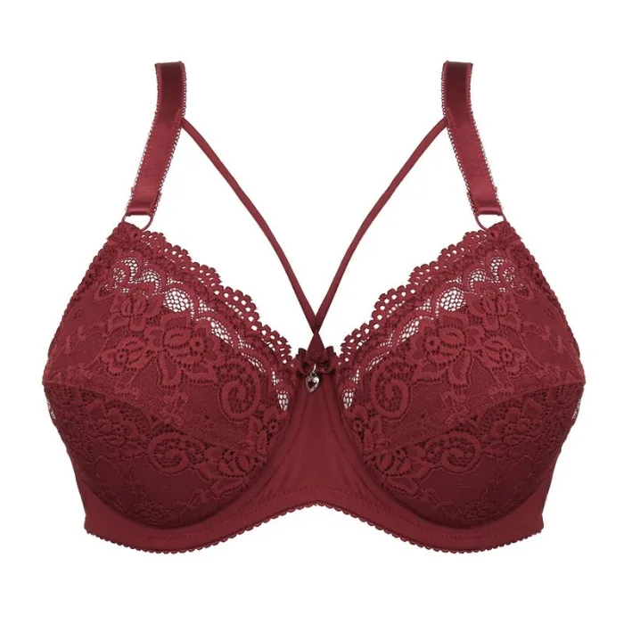 FINETOO Plus Size Bra Ultrathin Lace Bralette For Woman Racerback Push Up Cotton Brassiere Underwire C D E Cup Bras Underwears