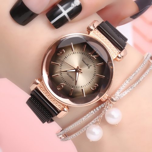 Luxury Fashion Women Watch Geometric Roman Numeral Quartz Ladies watch  Magnet Buckle Mesh Strap Wrist Watch
