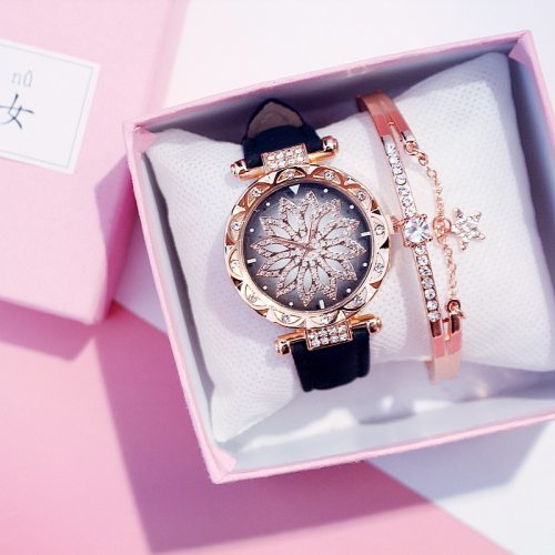 2019 Women Watches Set Starry Sky Ladies Bracelet Watch Casual Leather Sports Quartz Wristwatch Clock