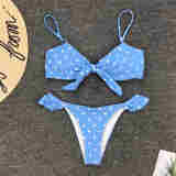 2020 Sexy Blue Bow Polka Dot Bikini Women Swimwear Female Swimsuit Two-piece Bikini set Brazilian Bather Bathing Suit Swim V1672