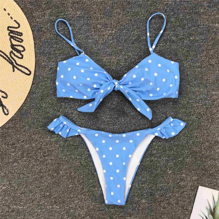 2020 Sexy Blue Bow Polka Dot Bikini Women Swimwear Female Swimsuit Two-piece Bikini set Brazilian Bather Bathing Suit Swim V1672