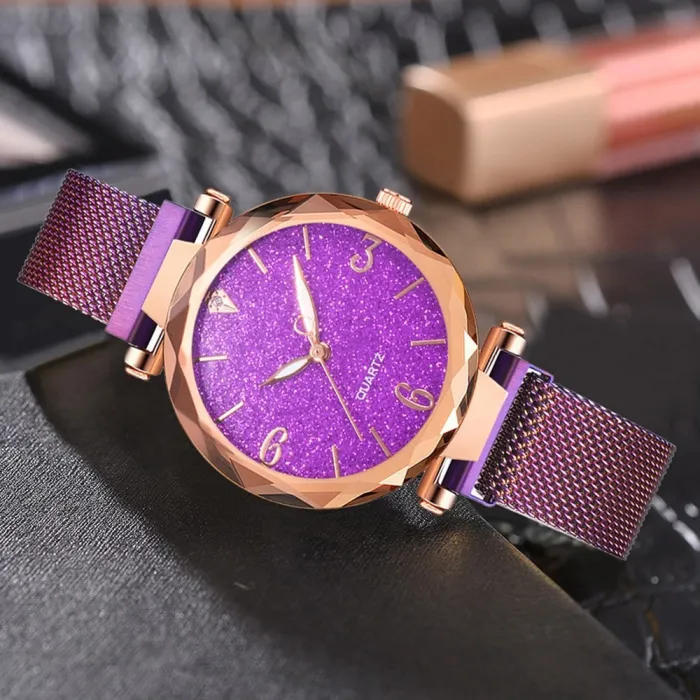 Rose Gold Women Watch 2020 Top Brand Luxury Magnetic Starry Sky Lady Wrist Watch Mesh Female Clock