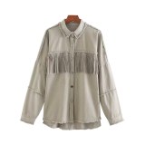 Vintage Stylish Fringe Beaded Oversized Jacket Coat Women 2020 Fashion Long Sleeve Frayed Trim Ladies Outerwear