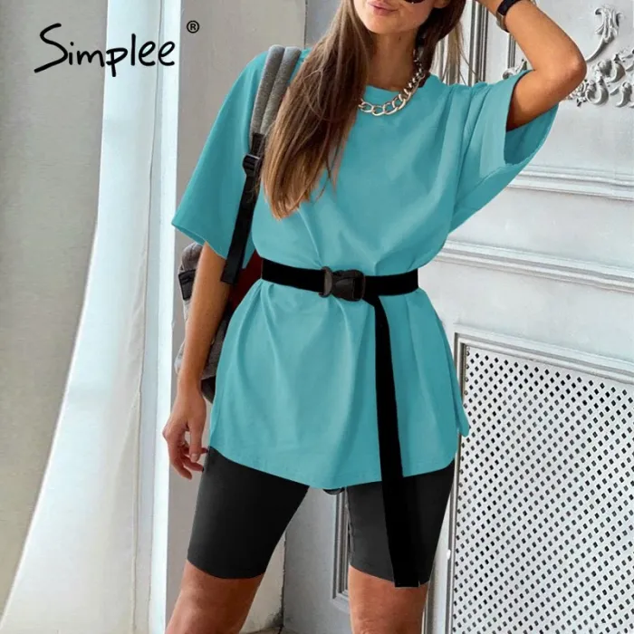 Casual solid outfits women's two piece suit with belt Home loose sports tracksuits fashion bicycle suit summer hot 2020