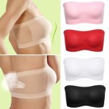 Women Seamless Tube Top Breathable Strapless Bandeau Bra Underwear without Pad ropped Hollow Stretch Layer Solid Strapless Bra