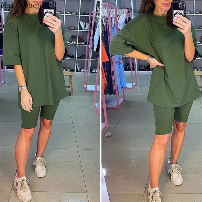Women fashion casual solid two piece suit including belt New home loose Tops and Shorts suit 2020 Summer Tracksuit Lounge Wear