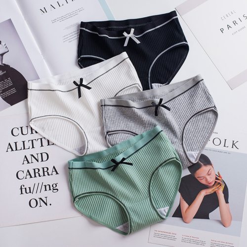 Explosion models women's thread in the waist underwear breathable briefs cotton solid color cute bow manufacturers wholesale