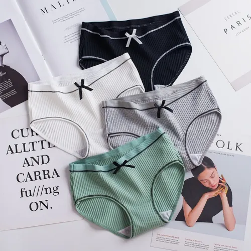 Explosion models women's thread in the waist underwear breathable briefs cotton solid color cute bow manufacturers wholesale
