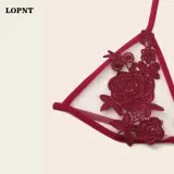 LOPNT Sexy women's bra set stripper clothes red Flower Applique Sheer Lingerie Set transparent bra Femal floral lace underwear