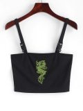 Fashion Women Sexy Hot Summer Buckle Vest Boob Tube Crop Top Bralet Sheer Dragon Embroidery Stylish Cami Tank Top