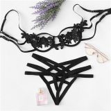 COLROVIE Blue Harness Appliques Underwire Sexy Women Intimates 2019 Black Thongs V-String Transparent Female Underwear Bra Set