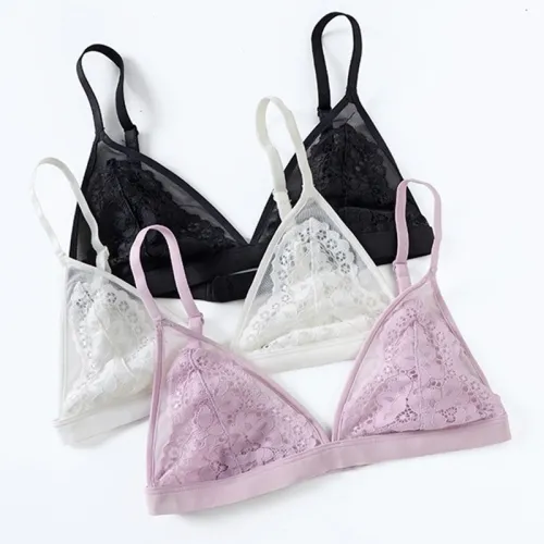 Hot Girls Lace Bra Sexy Embroidery Floral Translucent Bra Women Underwear White Black Bralette Wireless Seamless brassiere