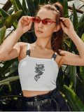 Fashion Women Sexy Hot Summer Buckle Vest Boob Tube Crop Top Bralet Sheer Dragon Embroidery Stylish Cami Tank Top