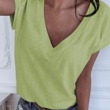 GAOKE White Summer T Shirt Women Casual Womens Tee Shirts V-neck Tshirt Pus Size XL Short Sleeve T-shirt Ladies Women Clothings