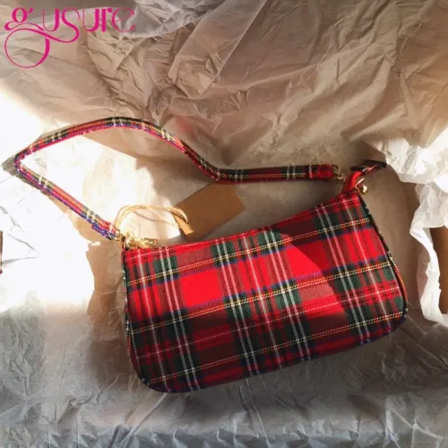 2020 hot sale vintage retro bags designer ladies hand bag French plaid red bag woman elegant bolsa feminina shoulder bag