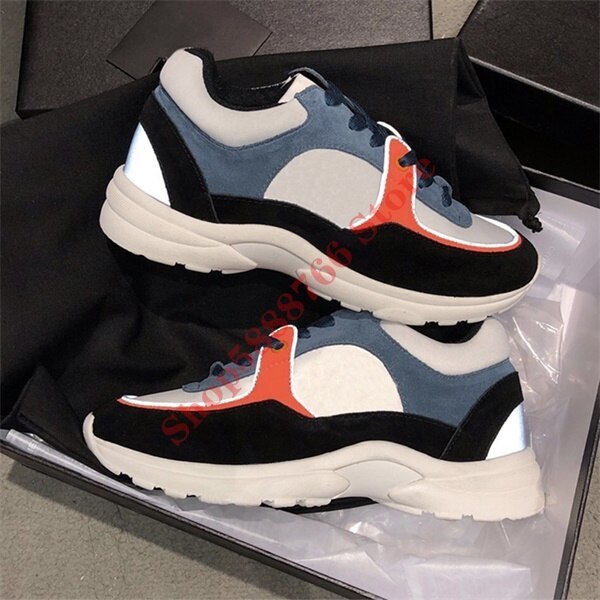 2020 Designer Calfskin Reflective Sneaker Women Black Platform Shoes Men Vintage Basketball Sneaker Real Leather Trainers with