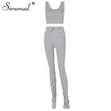 Simenual Tank Top And Stacked Pants 2 Piece Set Women Casual Sportswear Sleeveless Tracksuits Fashion Workout Grey Matching Sets