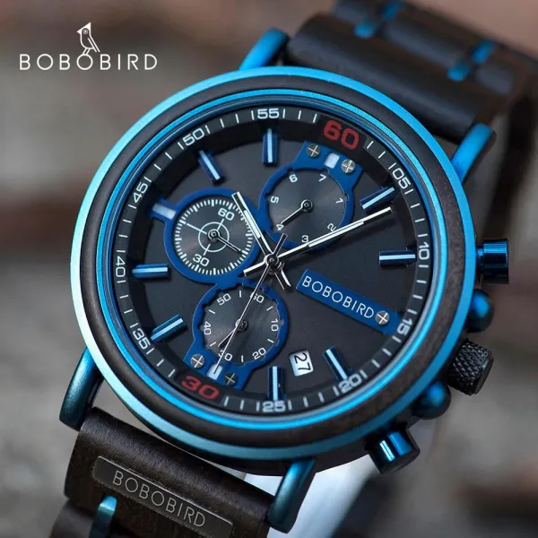 New Wooden Watch Men Top Brand Luxury Chronograph Military Quartz Watches for Man Dropshipping Customized