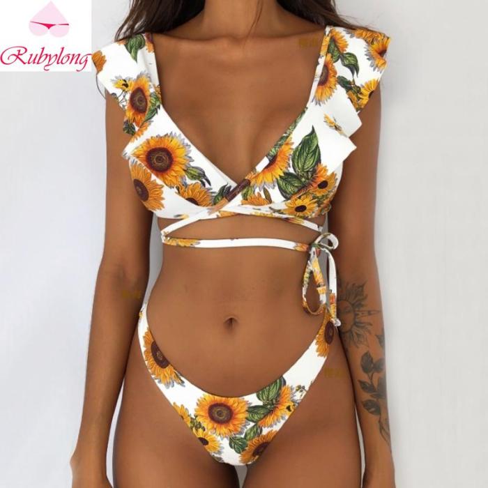 Rubylong 2019 Ruffles Bikini Women Sexy Vintage Swimsuit Brazilian Thong Bikini Set Female Retro Swimwear Push Up Bathing Suit