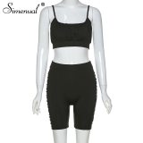 Simenual Ruched Workout Active Wear Matching Set Women Strap Casual Sporty 2 Piece Outfits Summer Camis And Biker Shorts Sets