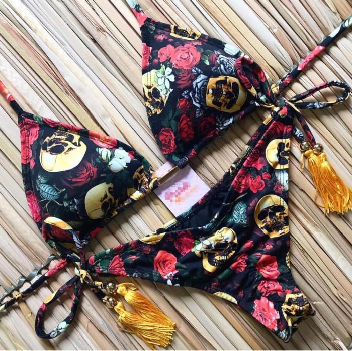 2020 Sexy Bandeau Bikini Print Women's Two-Piece Swimsuit Bikini One Shoulder Swimwear Brazilian Set
