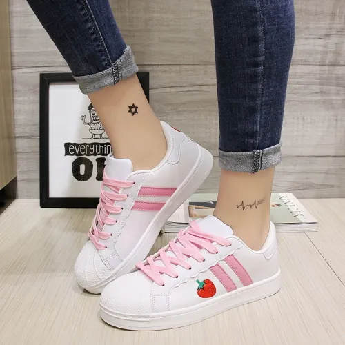 Japanese sweet lolita shoes round head flat strawberry board shoes girl sneakers shoes