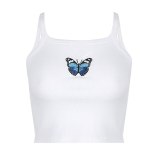 SEASONS Embroidery Butterfly Women Tank Tops Tees Summer Sleevless Casual Crop Top Ladies White Fashion Mini Vest 2020 ASVE80725