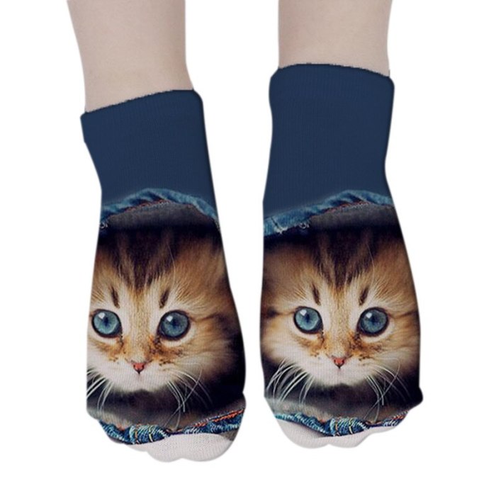 New 3D Print Funny Cute Cartoon Kitten Unisex Short Socks Creative Colorful Multiple Cat Face Happy Low Ankle Socks For Women