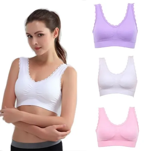 Solid Color Breathable Women Seamless Fitness Lace Bra Tops Underwear Ladies Bras S-3XL Plus Size