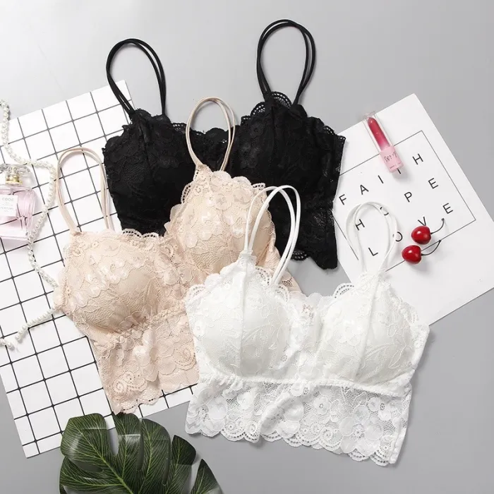 DeRuiLaDy Floral Bralette Padded Soft Push Up Lace Bras for Women Sexy Lingerie Corset Underwear Wire Free Sheer Bra Crop Tops