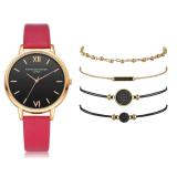 5pcs Set Top Style Fashion Women's Luxury Leather Band Analog Quartz WristWatch Ladies Watch Women Dress  Black Clock
