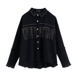 Vintage Stylish Fringe Beaded Loose Denim Jacket Coat Women 2020 Fashion Long Sleeve Frayed Trim Ladies Outerwear
