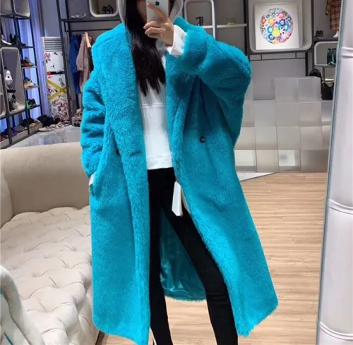 100% Alpaca Real Fur Coat Women Winter Suit Collar Long Nature Teddy Bear Fur Coats Overcoat Female Genuine Furs Jacket