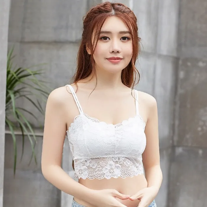DeRuiLaDy Floral Bralette Padded Soft Push Up Lace Bras for Women Sexy Lingerie Corset Underwear Wire Free Sheer Bra Crop Tops