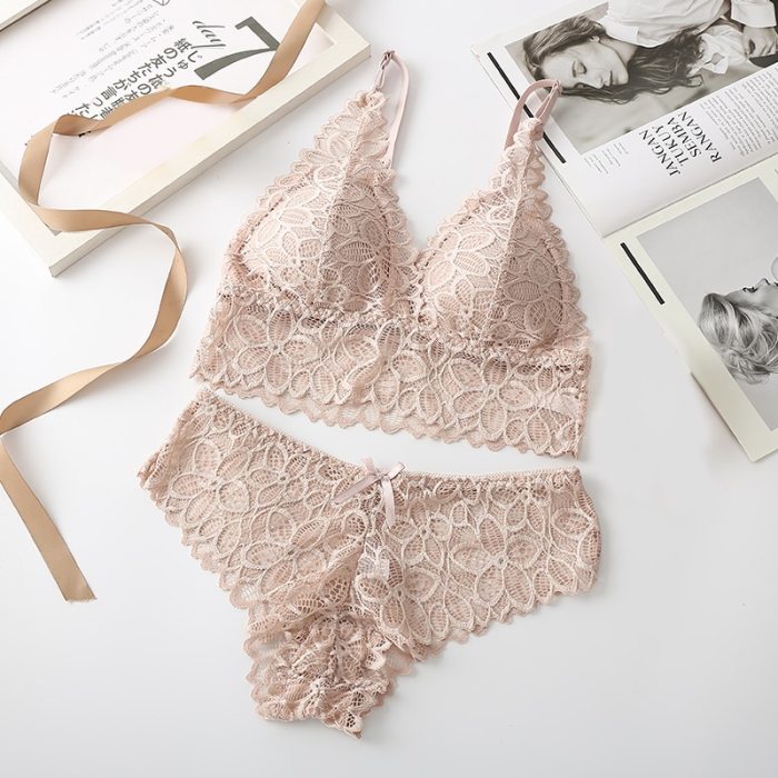 Women Lace Bra & Brief Sets Seamless Underwear Backless Vest Sexy Padded Bralette Lingerie Ultrathin Bra Sets Female Intimates