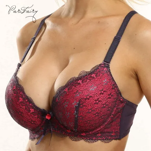 PariFairy Sexy Lace Adjusted Straps Bra Women Padded Lingerie Push Up Bras Plus Size Bra Add Two Cup Underwire Brassiere B C Cup