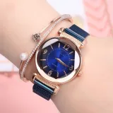 Luxury Fashion Women Watch Geometric Roman Numeral Quartz Ladies watch  Magnet Buckle Mesh Strap Wrist Watch