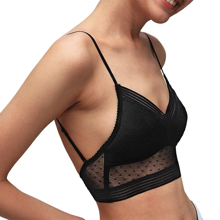 New Sexy Low Back Lace Bralette White Backless Bra dot mesh Ultra Thin Underwear Women Lingerie Sexy Tank Tops Bra