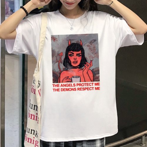 print T-shirt chic Harajuku vintage BF large size loose top women's fashion T-shirt