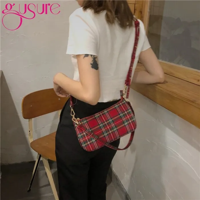 2020 hot sale vintage retro bags designer ladies hand bag French plaid red bag woman elegant bolsa feminina shoulder bag