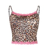 Sweetown Casual Leopard Summer Tops For Women Lace Edge Tank Top Korean Fashion Sleeveless Sexy Cropped Feminino Tees Harajuku
