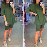 Women fashion casual solid two piece suit including belt New home loose Tops and Shorts suit 2020 Summer Tracksuit Lounge Wear