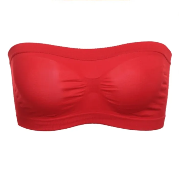Women Seamless Tube Top Breathable Strapless Bandeau Bra Underwear without Pad ropped Hollow Stretch Layer Solid Strapless Bra