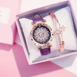 2019 Women Watches Set Starry Sky Ladies Bracelet Watch Casual Leather Sports Quartz Wristwatch Clock