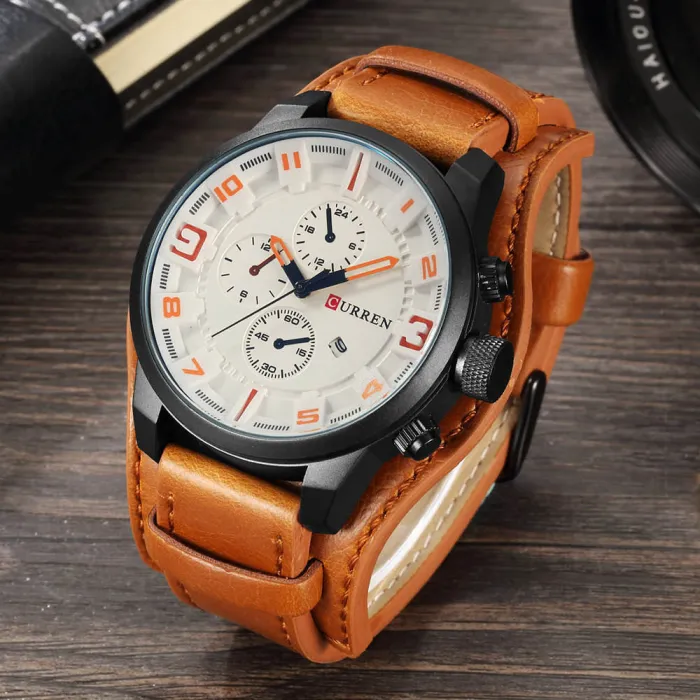 Top  Brand Luxury Mens Watches Male Clocks Date Sport Military Clock Leather Strap Quartz Business Men Watches Gift