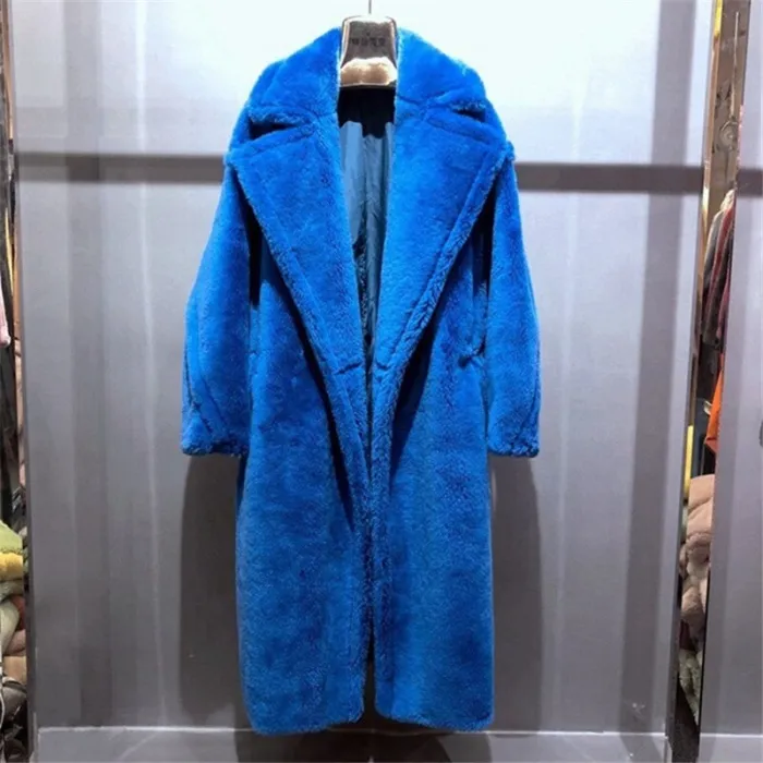 100% Alpaca Real Fur Coat Women Winter Suit Collar Long Nature Teddy Bear Fur Coats Overcoat Female Genuine Furs Jacket