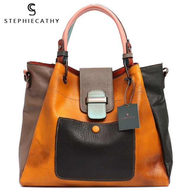 Retro Color Leather Patchwork Shoulder Bag Ladies Italian Leather Hobo Women Vintage Tote Female Crossbody&Messenger HandBag