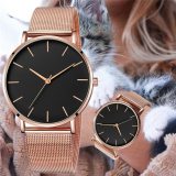 Fashion Casual Watch Womens Metal Hour Quartz Wristwatch Simple Mesh Black Stainless Steel Bracelet saa